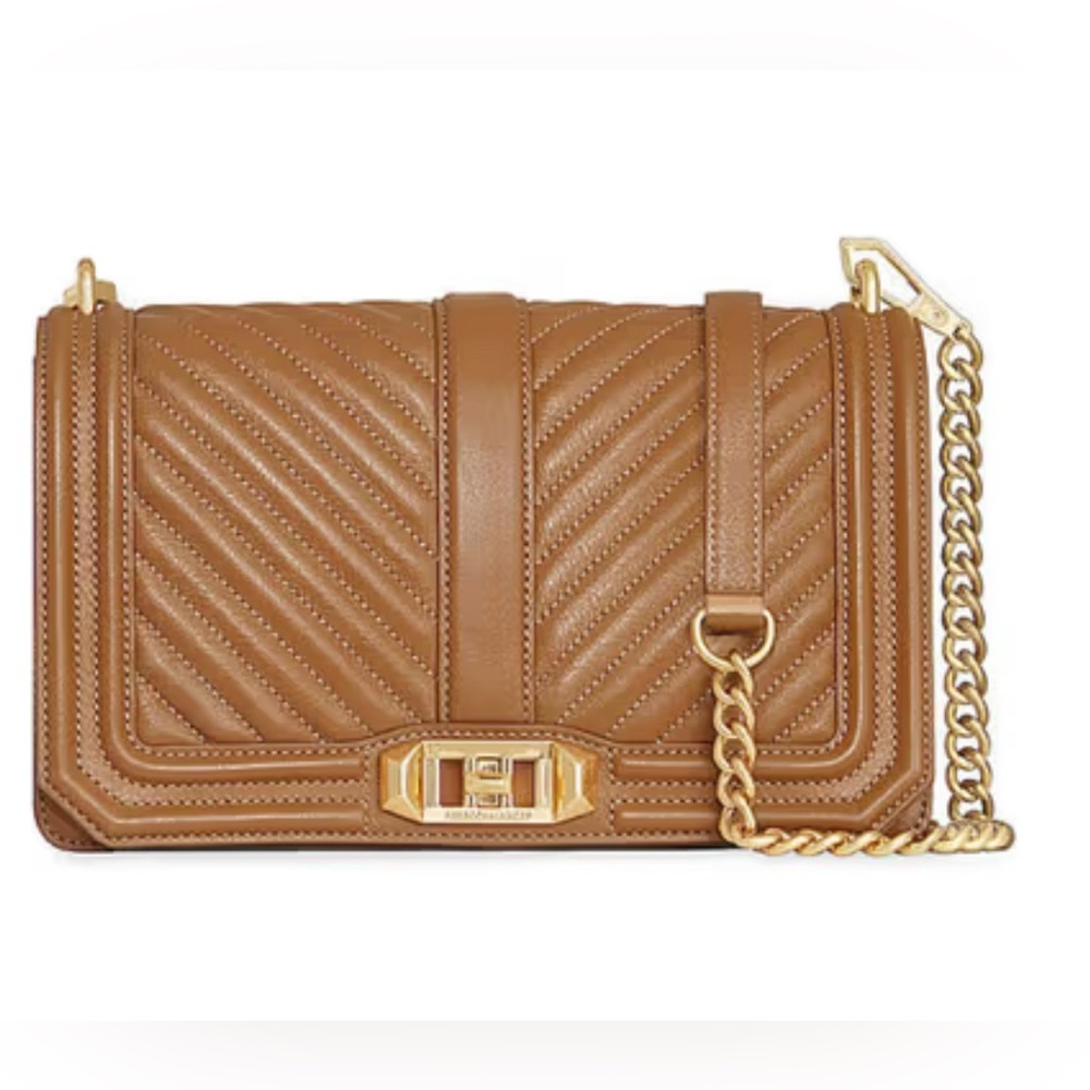 Rebecca Minkoff Chevron Quilted Love Leather Crossbody Bag British Tan